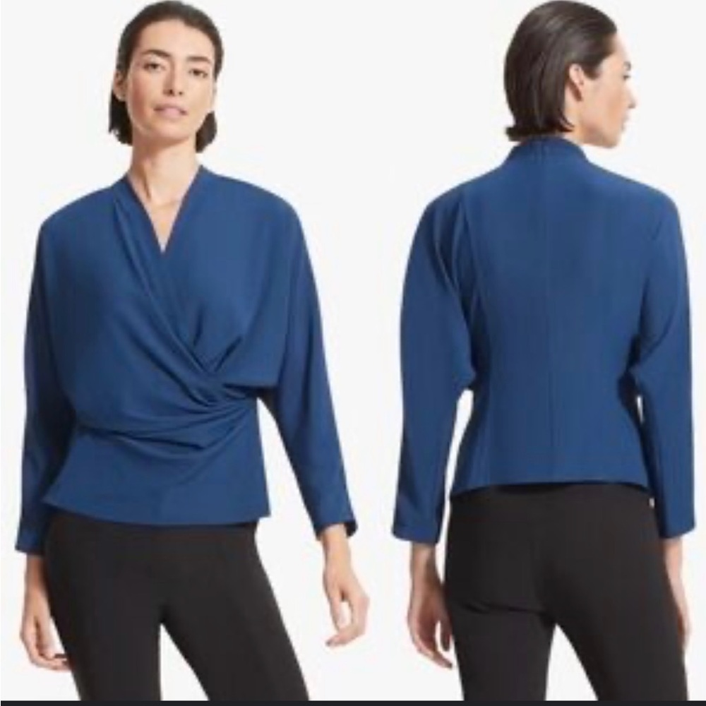 MM.LaFleur Deep Blue Draped Wrap Blouse